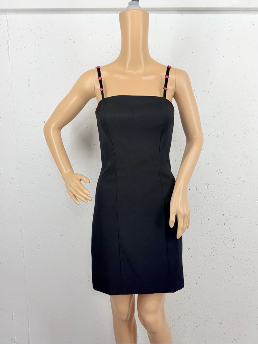 Vintage I.N. San Francisco Size 3 Black Mini Dress With Floral Detail Straps